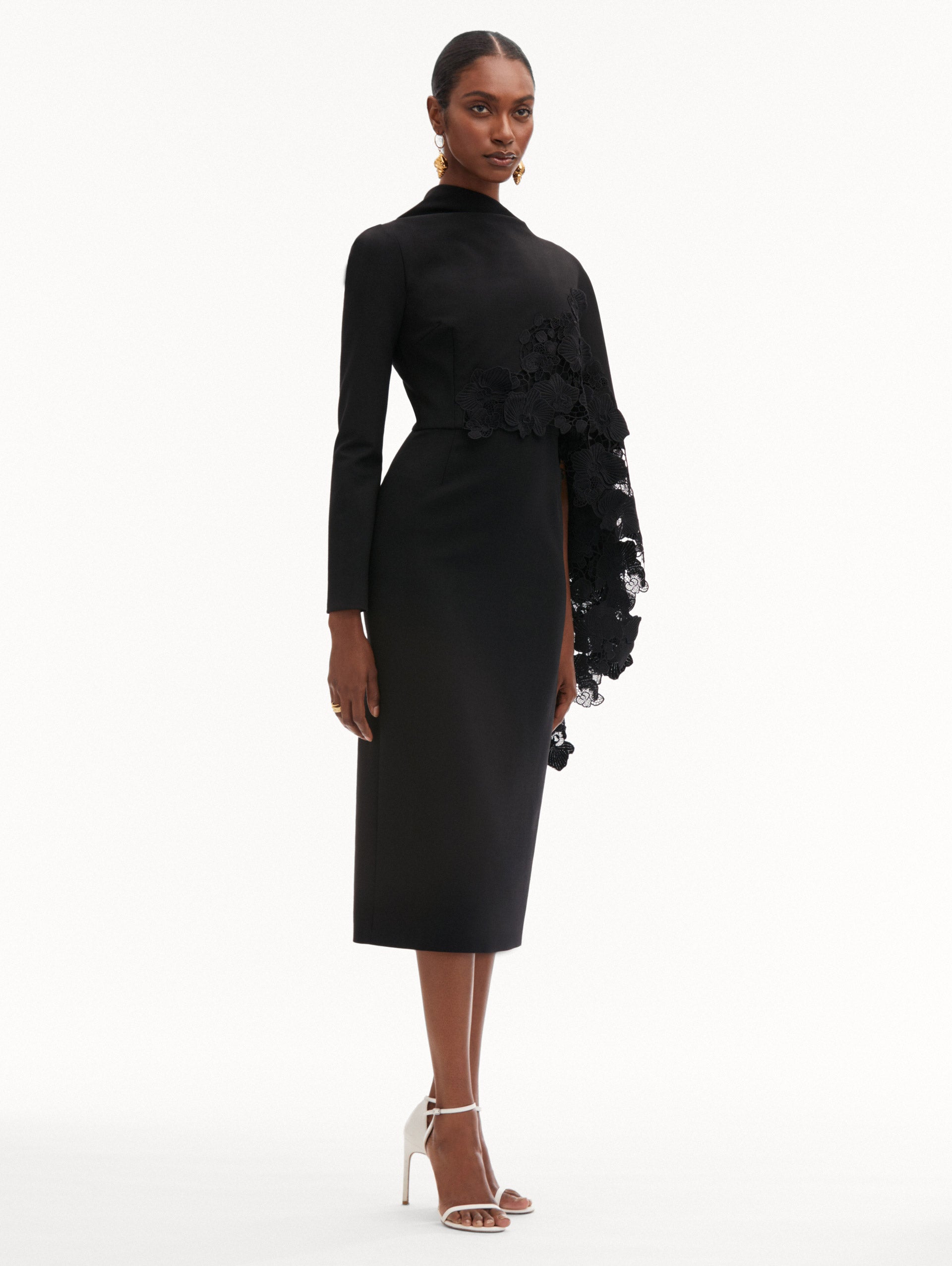 Orchid Guipure Cape Midi Dress
Side View