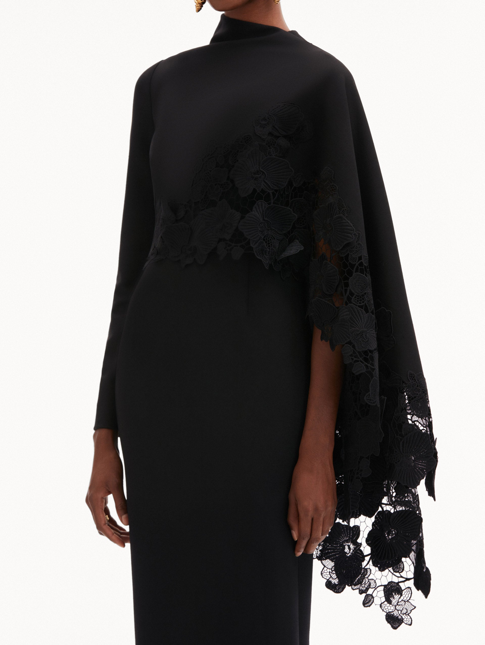 Orchid Guipure Cape Midi Dress Zoom View
