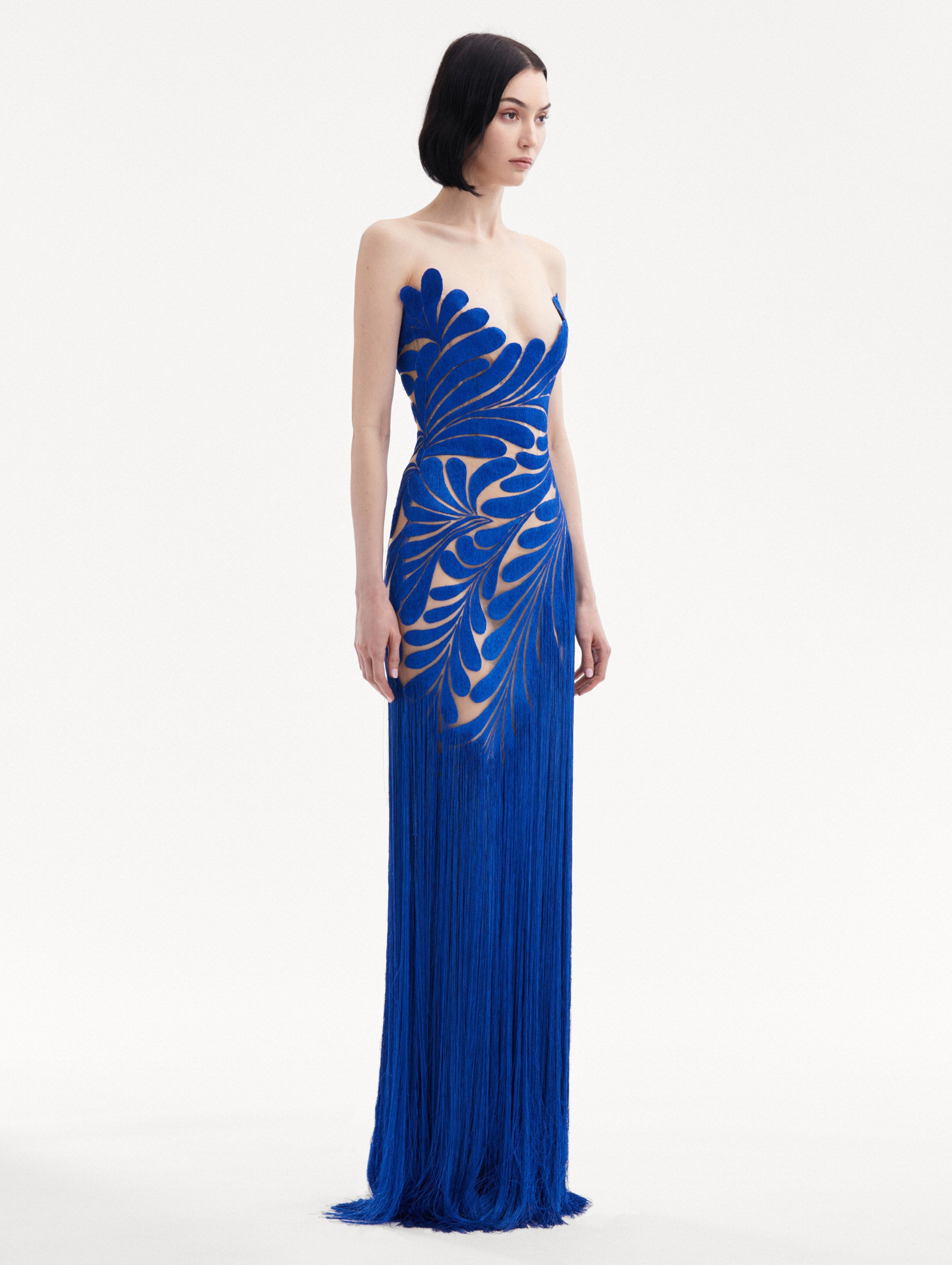 Fern Threadwork Fringe Gown Side View