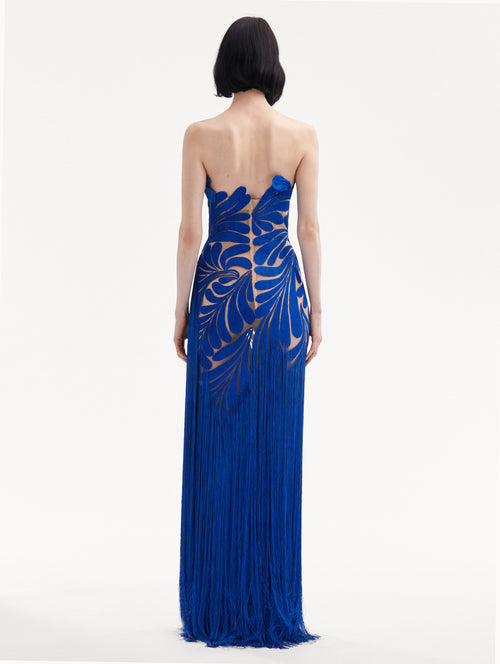 Fern Threadwork Fringe Gown Back View