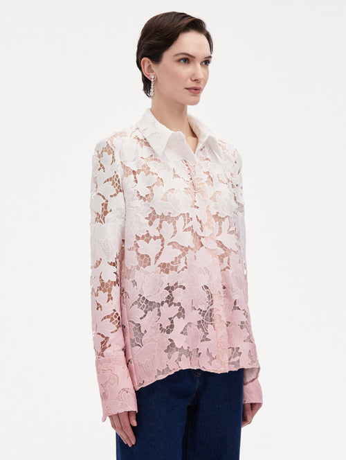 Ombre Peony Guipure Blouse Side View