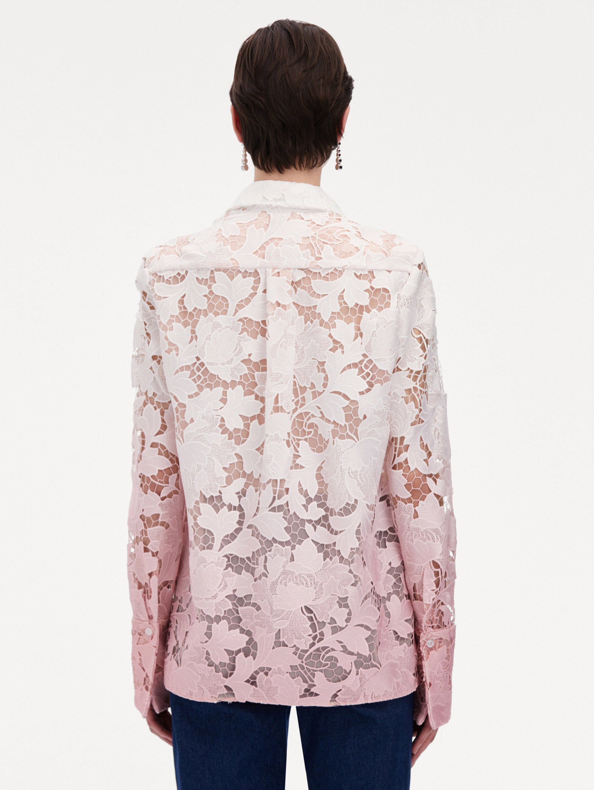 Ombre Peony Guipure Blouse Back View