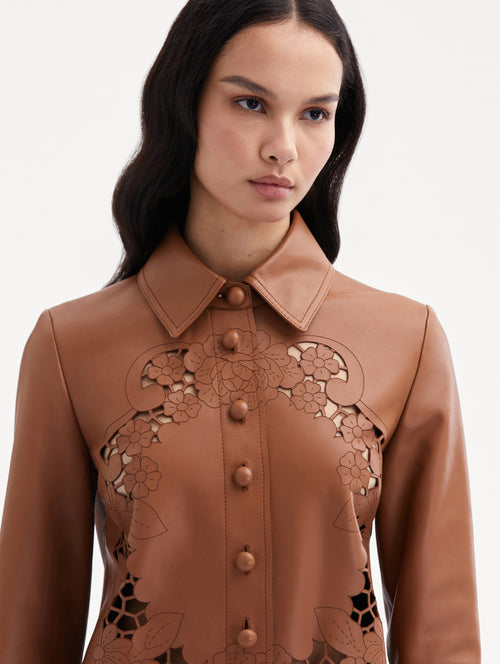 Laser Cut Floral Leather Blouse Zoom View