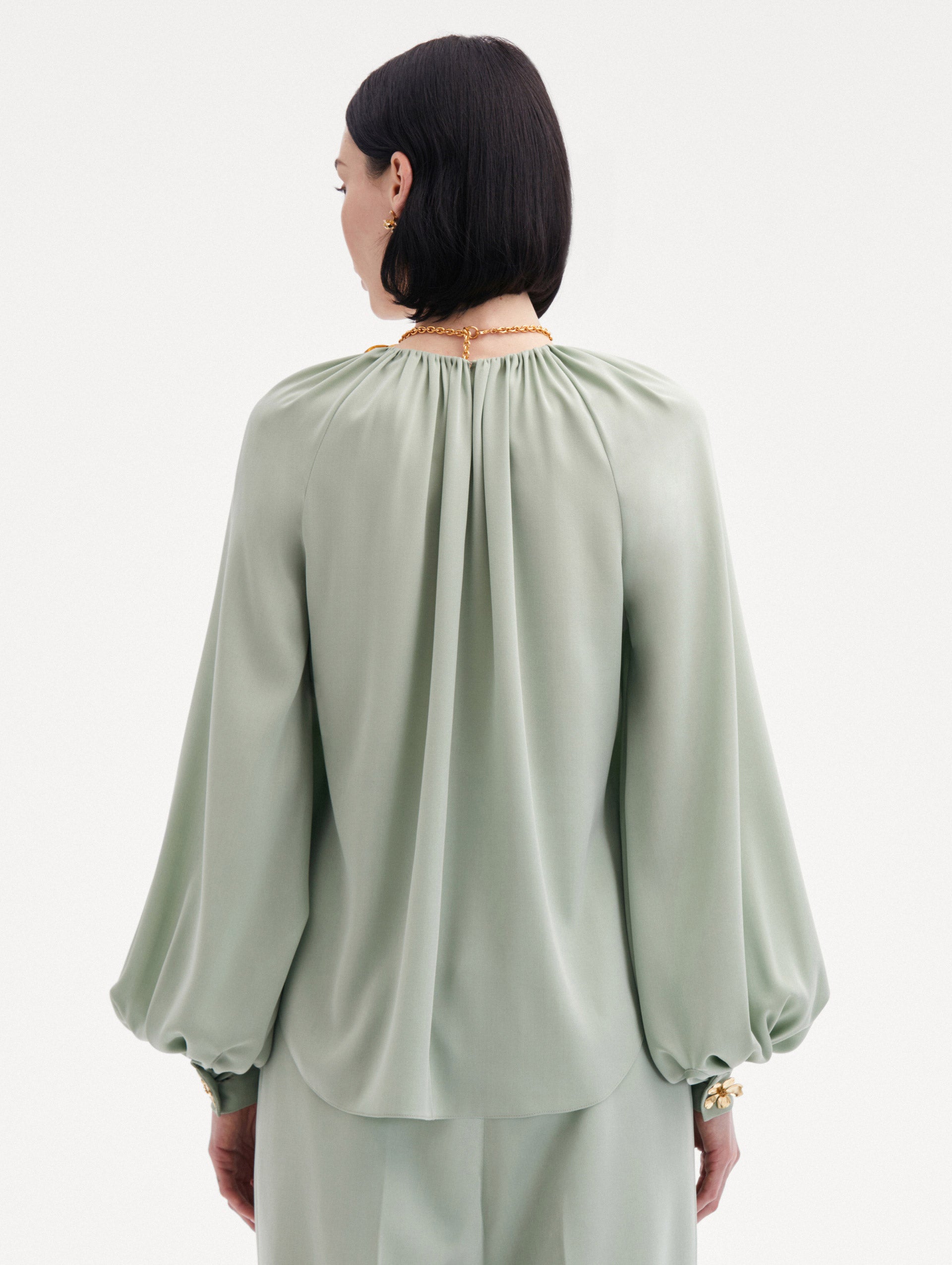 Mint Long Sleeve Georgette Blouse Back View