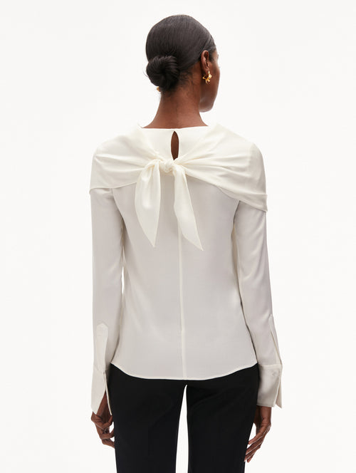 Draped-Detail Silk Blouse Back View