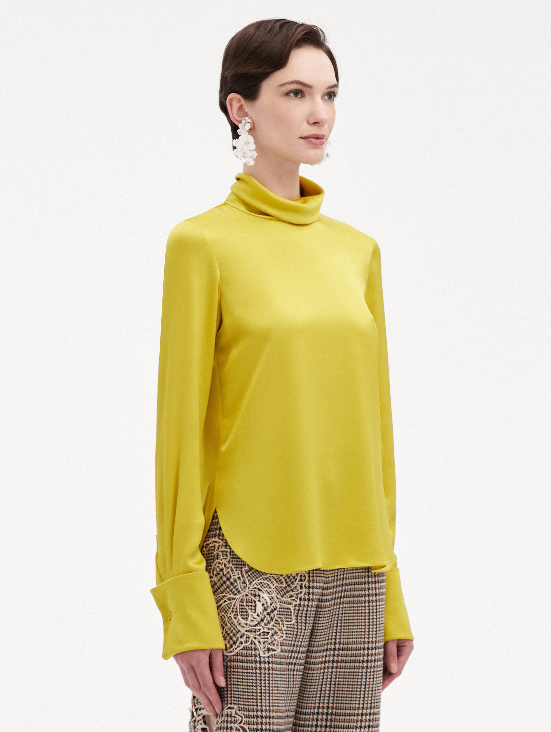 Mock Neck Satin Blouse Side View