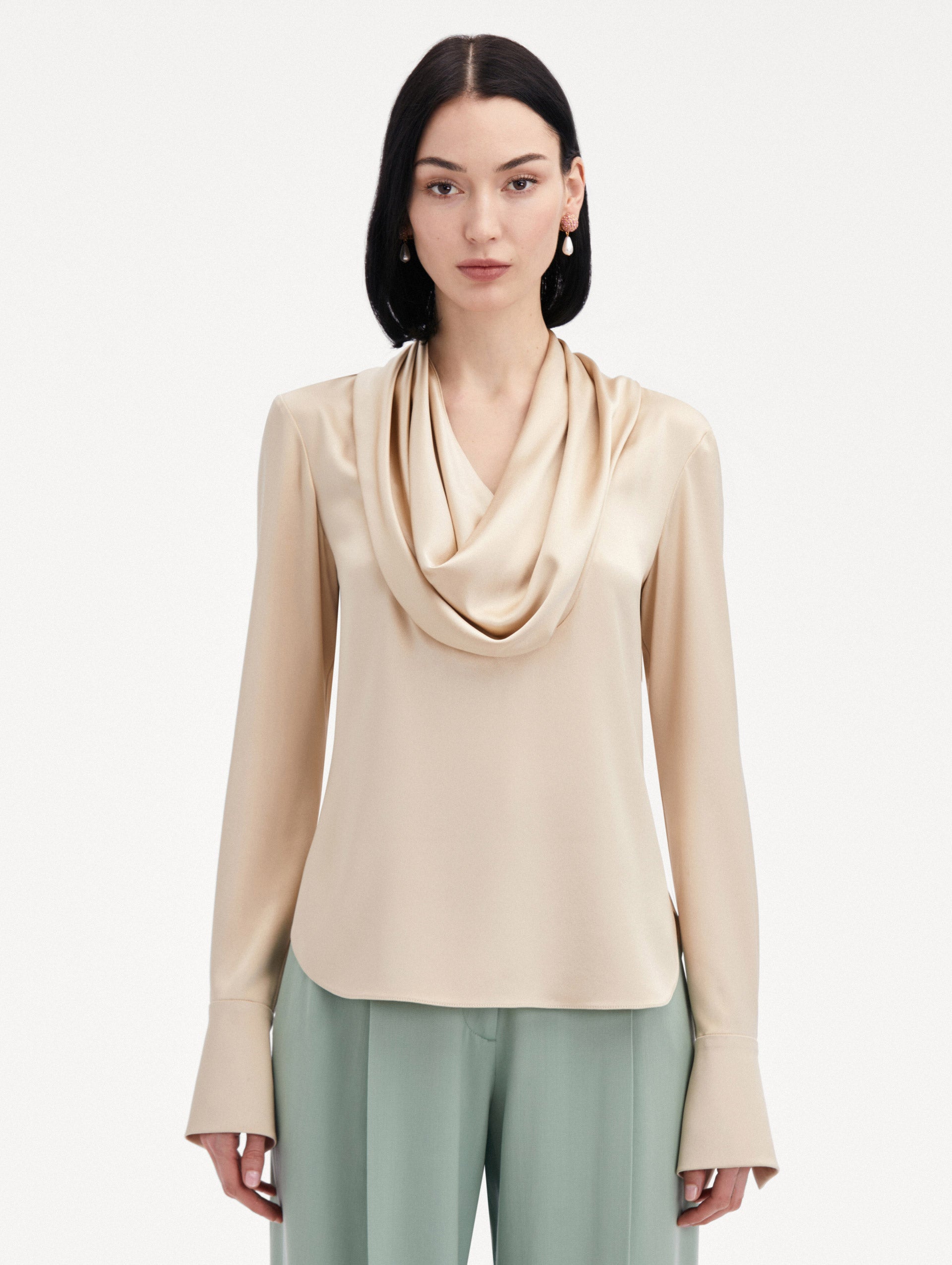 Cowl Neck Satin Blouse Front View