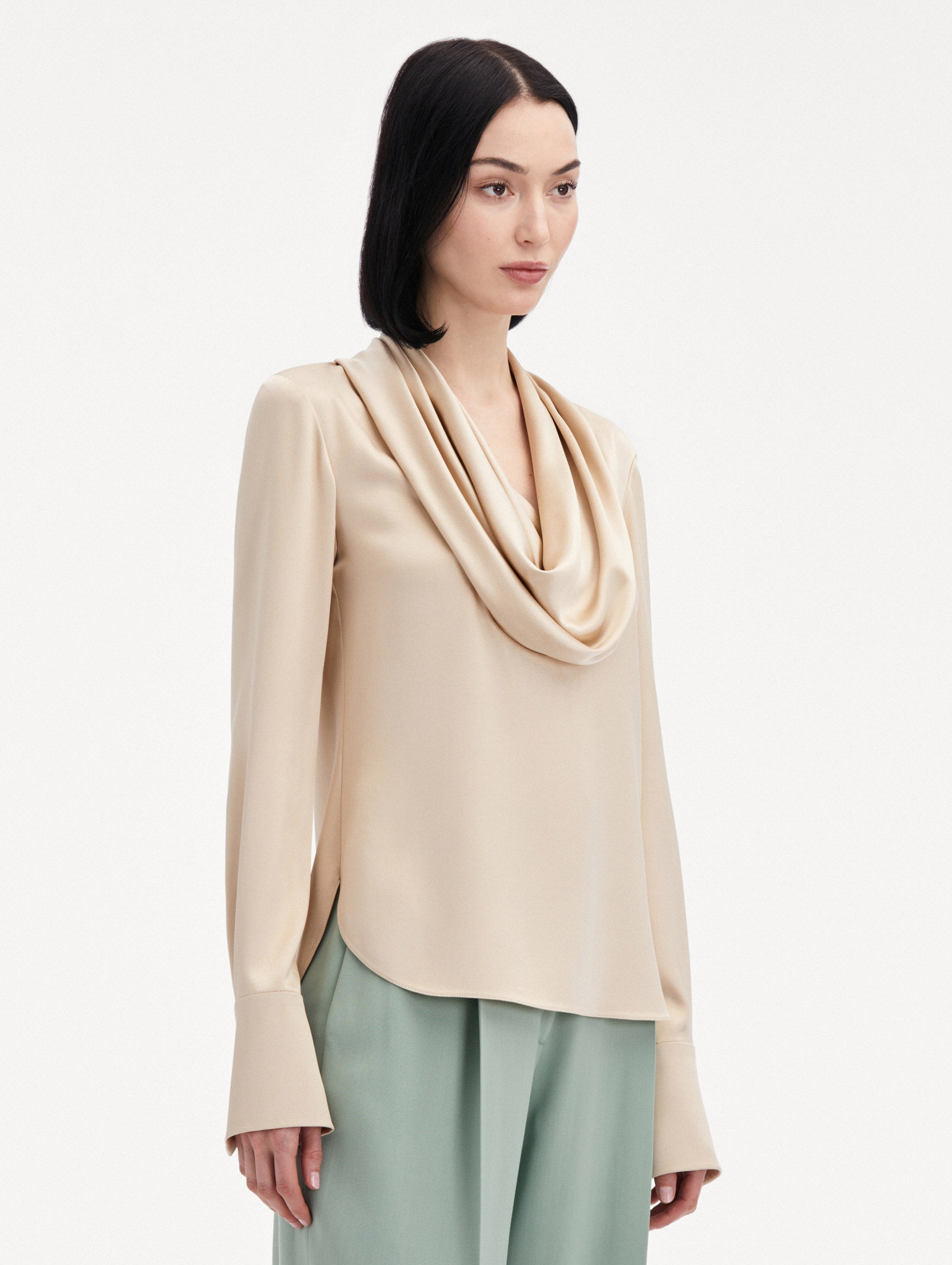 Cowl Neck Satin Blouse Side View