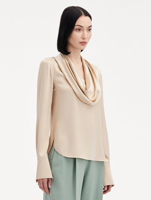 Cowl Neck Satin Blouse Side View