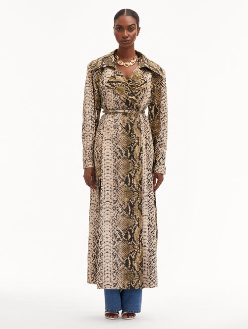 Snake Cotton Trench Coat Front View