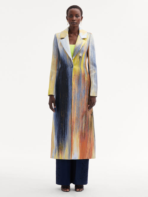 Abstract Brushstroke Jacquard Coat Front View