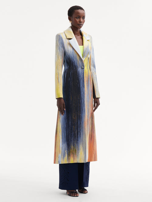 Abstract Brushstroke Jacquard Coat Side View