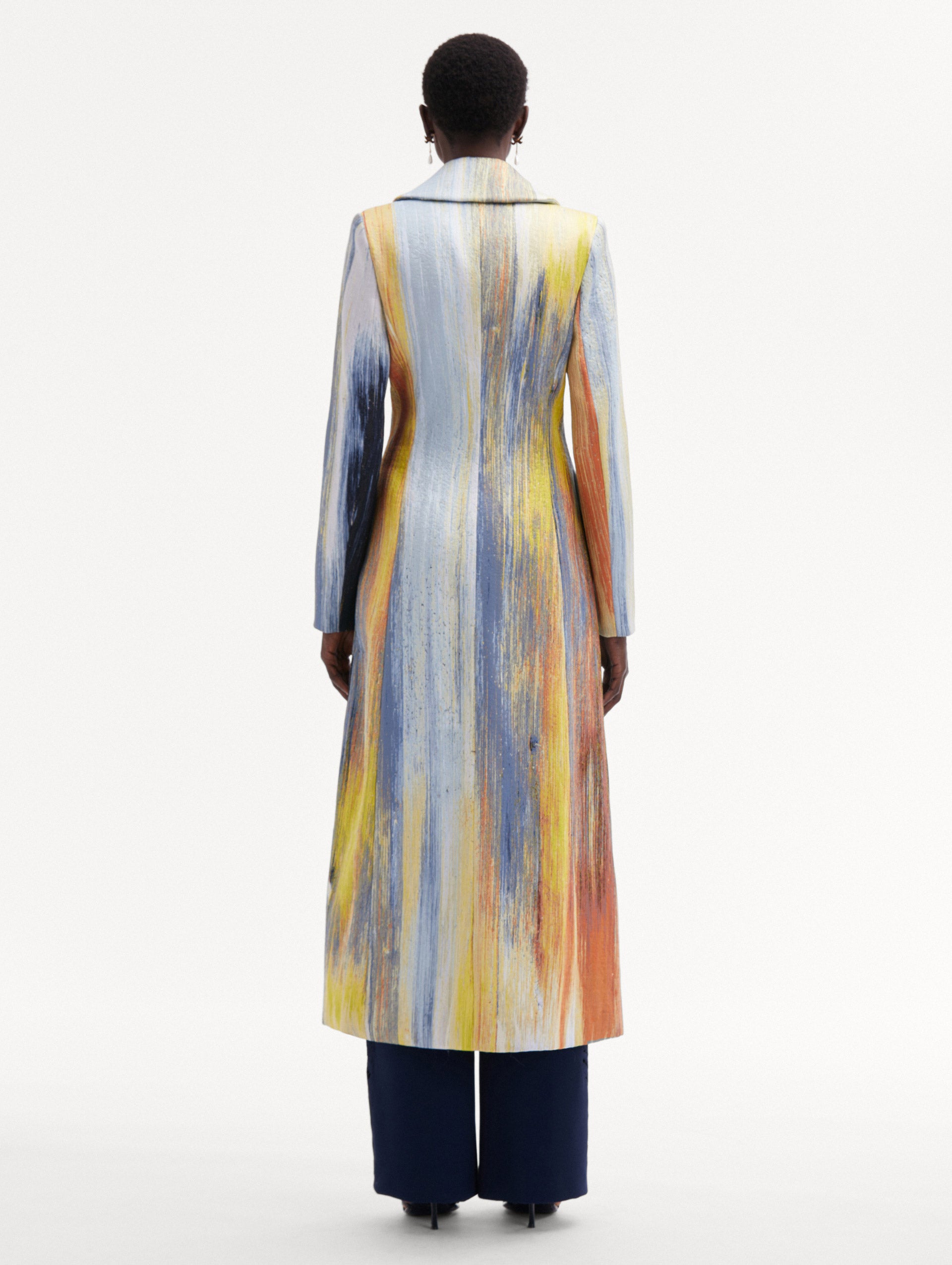 Abstract Brushstroke Jacquard Coat Back View