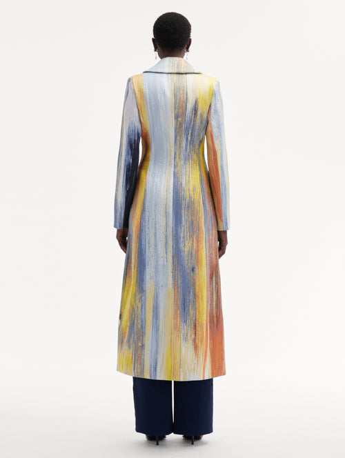 Abstract Brushstroke Jacquard Coat Back View