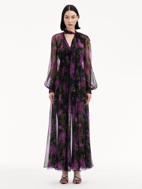 Chrysanthemum Chiffon Maxi Dress Front View