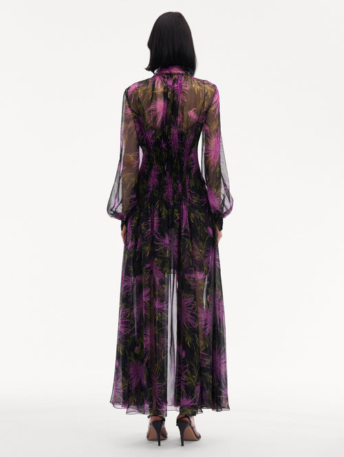 Chrysanthemum Chiffon Maxi Dress Back View