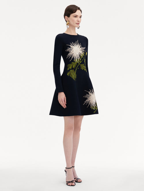 Chrysanthemum Jacquard Long Sleeve Dress Side View