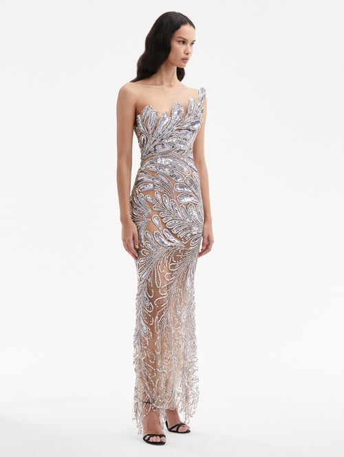 Fern Crystal Embroidered Gown Side View