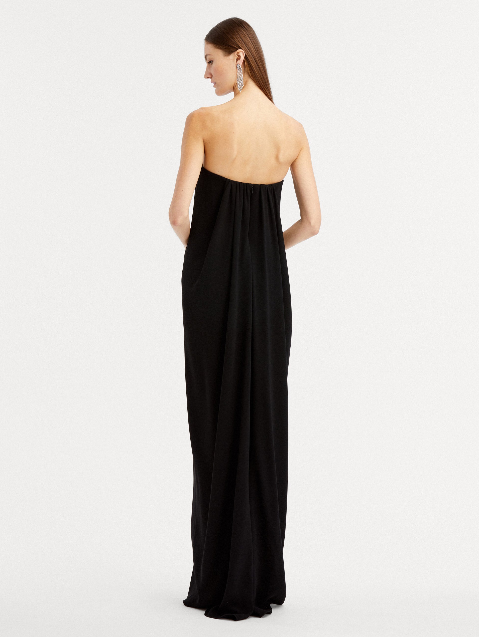 Strapless Draped Column Gown Back View