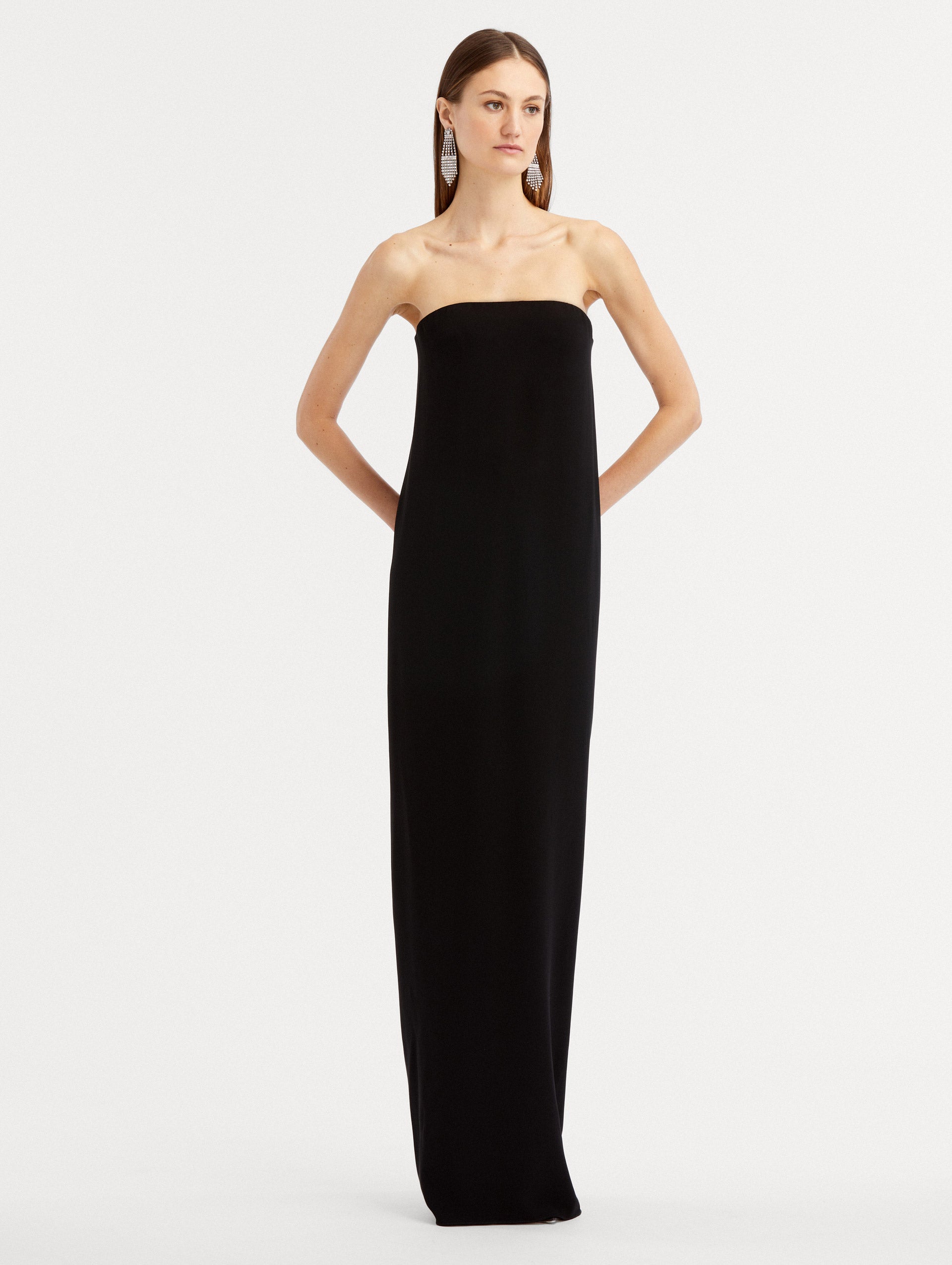 Strapless Draped Column Gown Front View