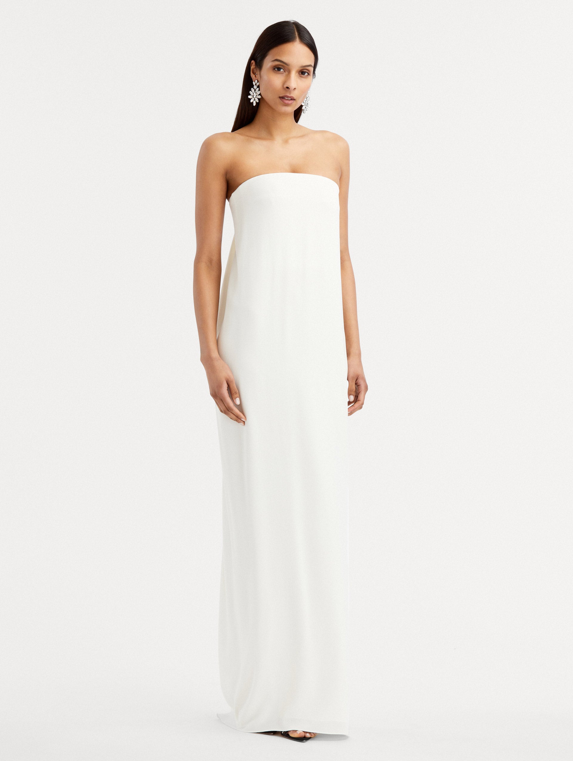 Strapless Draped Column Gown Front View