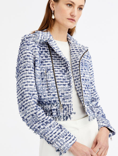 Denim Tweed Biker Jacket Zoom View