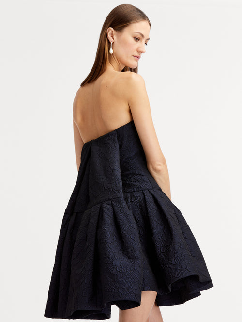 Textured Floral Cloqué Cape-Back Dress Side View