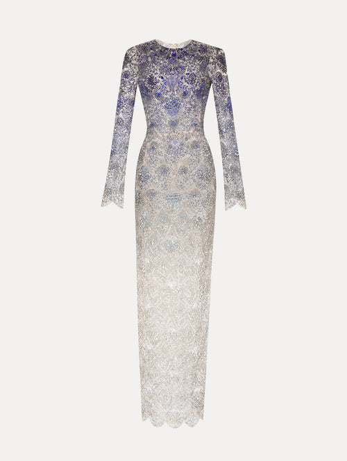 Ombre Crystal Embroidered Gown Front View