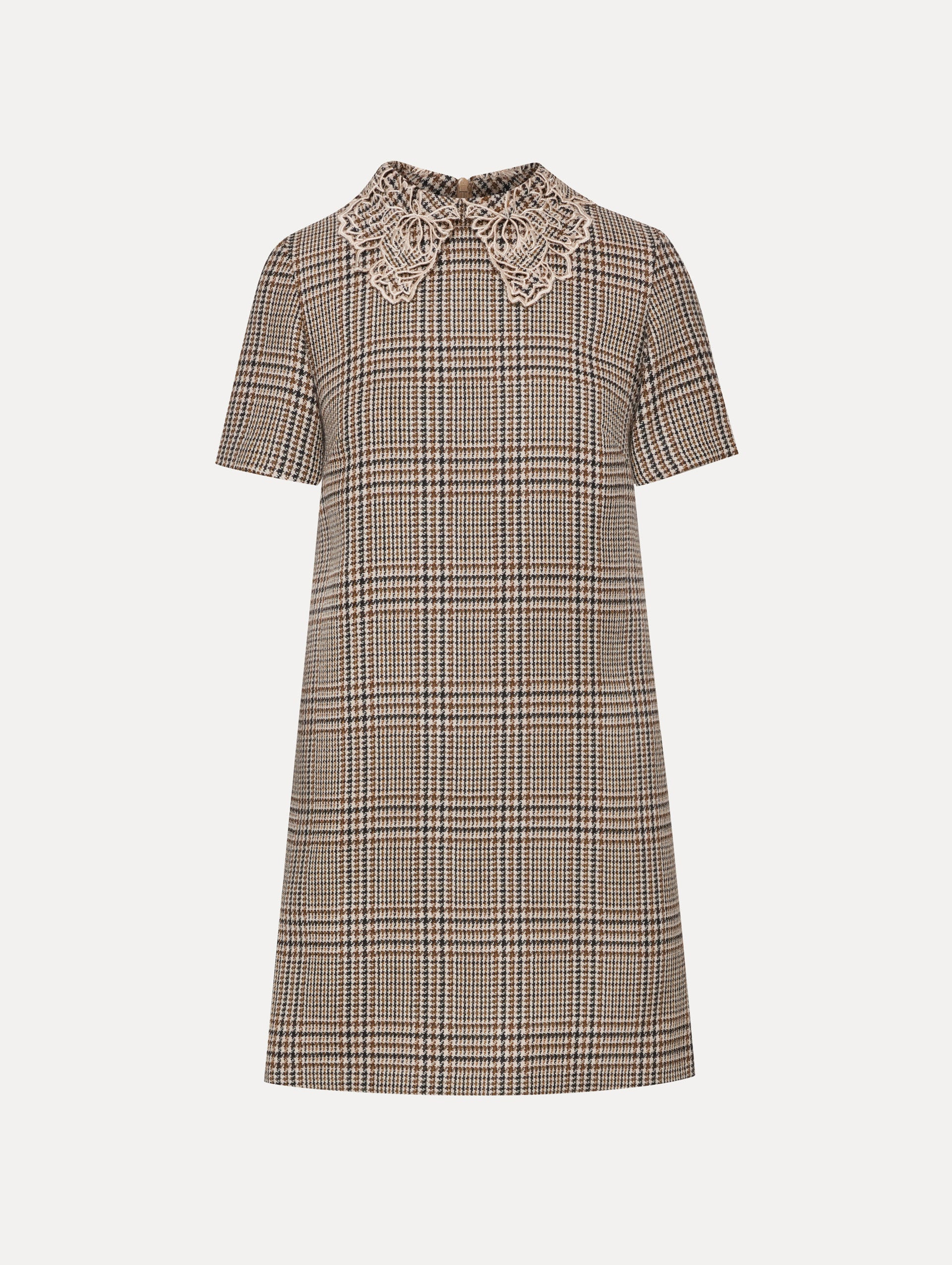 Peony Guipure Collar Plaid Shift Dress Front View