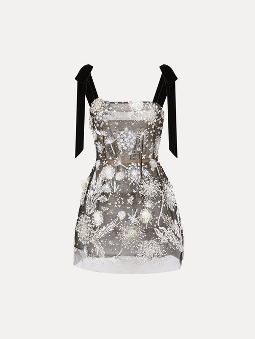 Dandelion Crystal Embroidered Mini Dress Front View