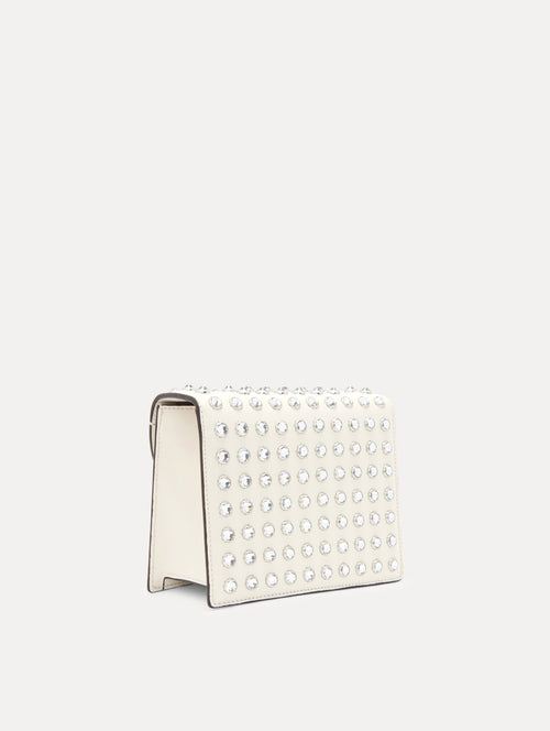 Crystal Stud Mini TRO Bag in White Side View