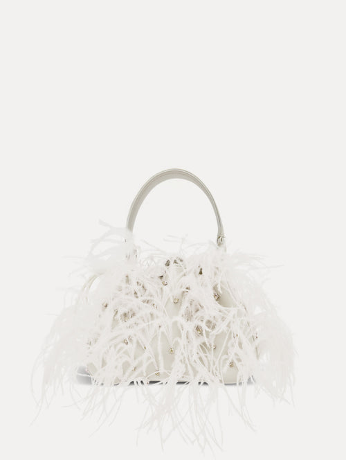 White Nano Ostrich Feather O Handle Bag Front View