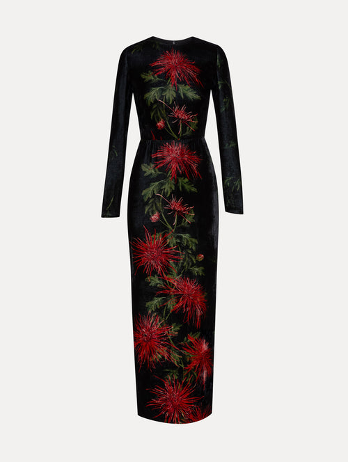 Chrysanthemum Stripe Velvet Gown Front View