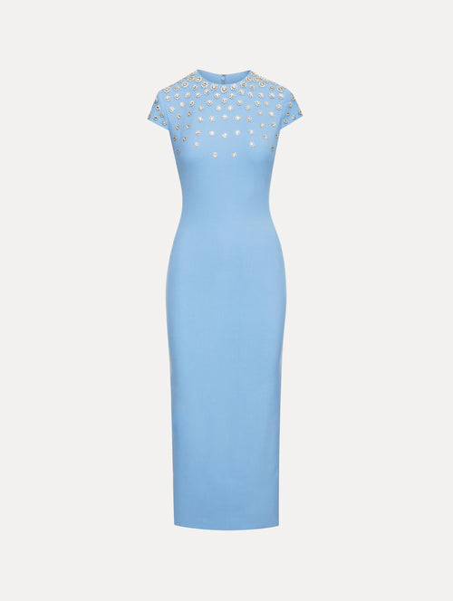 Crystal Embroidered Cap Sleeve Dress Front View