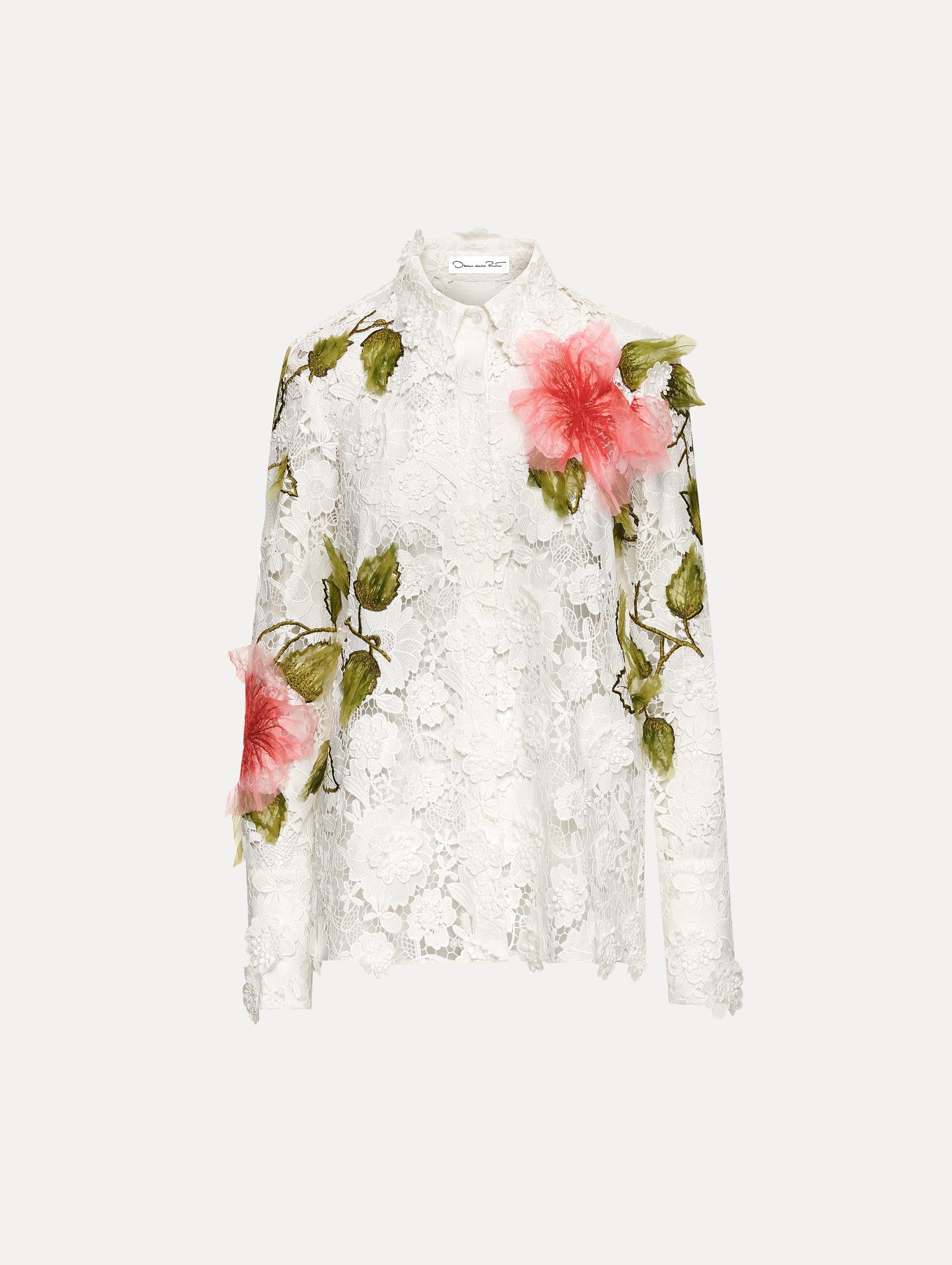 Hibiscus Embroidered Floral Guipure Blouse Front View