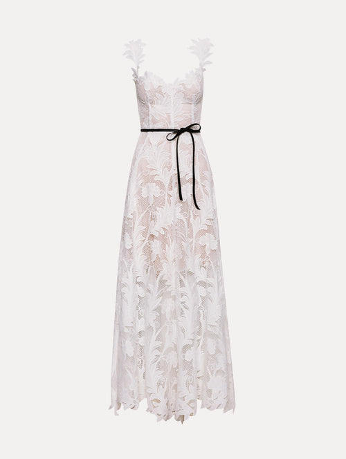 Marbled Carnation Guipure Sleeveless Gown Front View