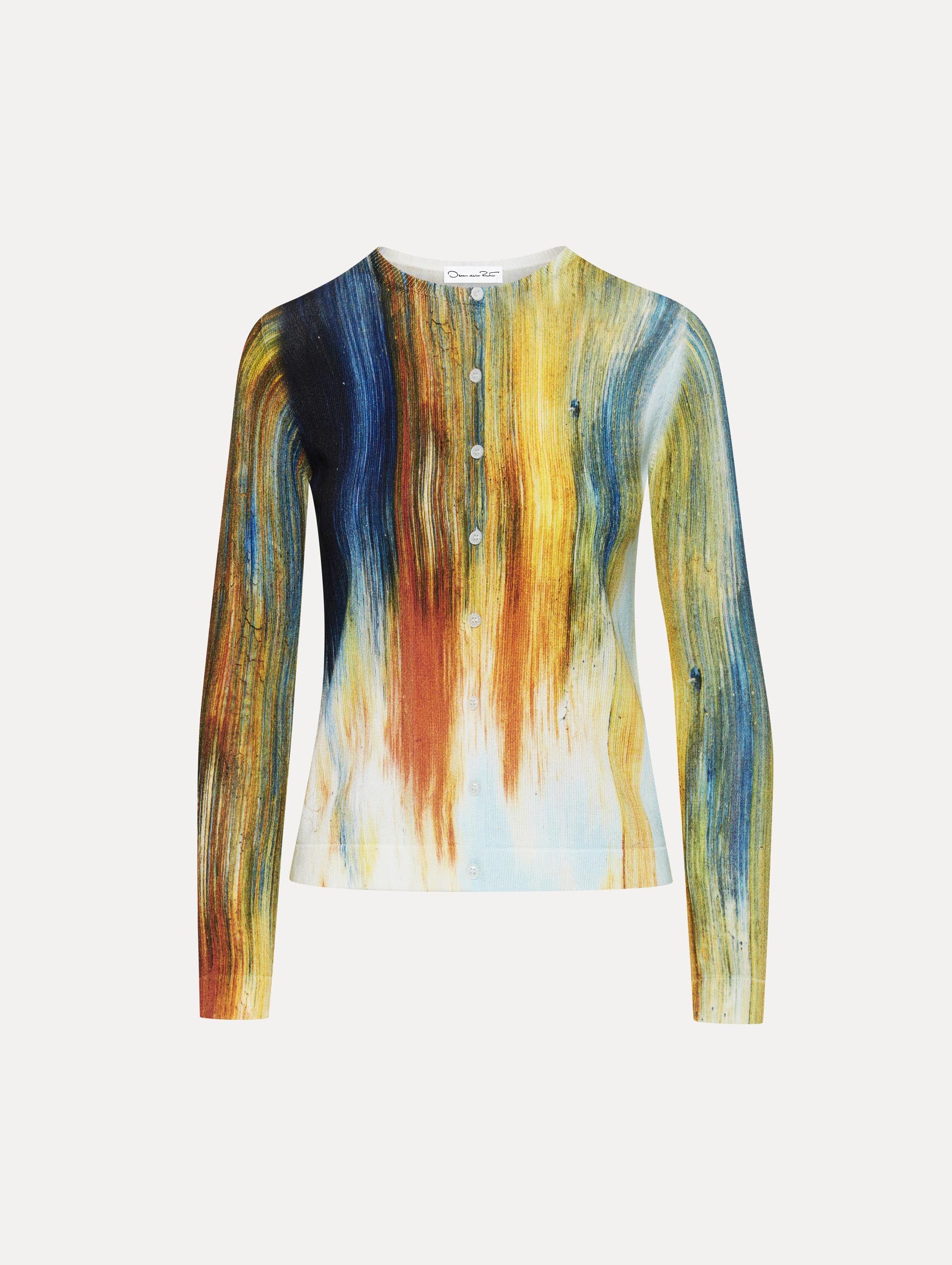 Abstract Brushstroke Printed Cardigan Front View