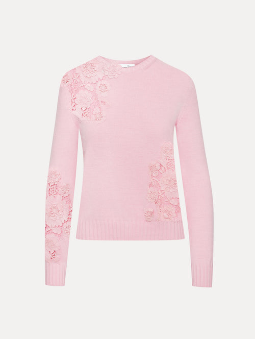 Floral Guipure Inset Pullover Front View