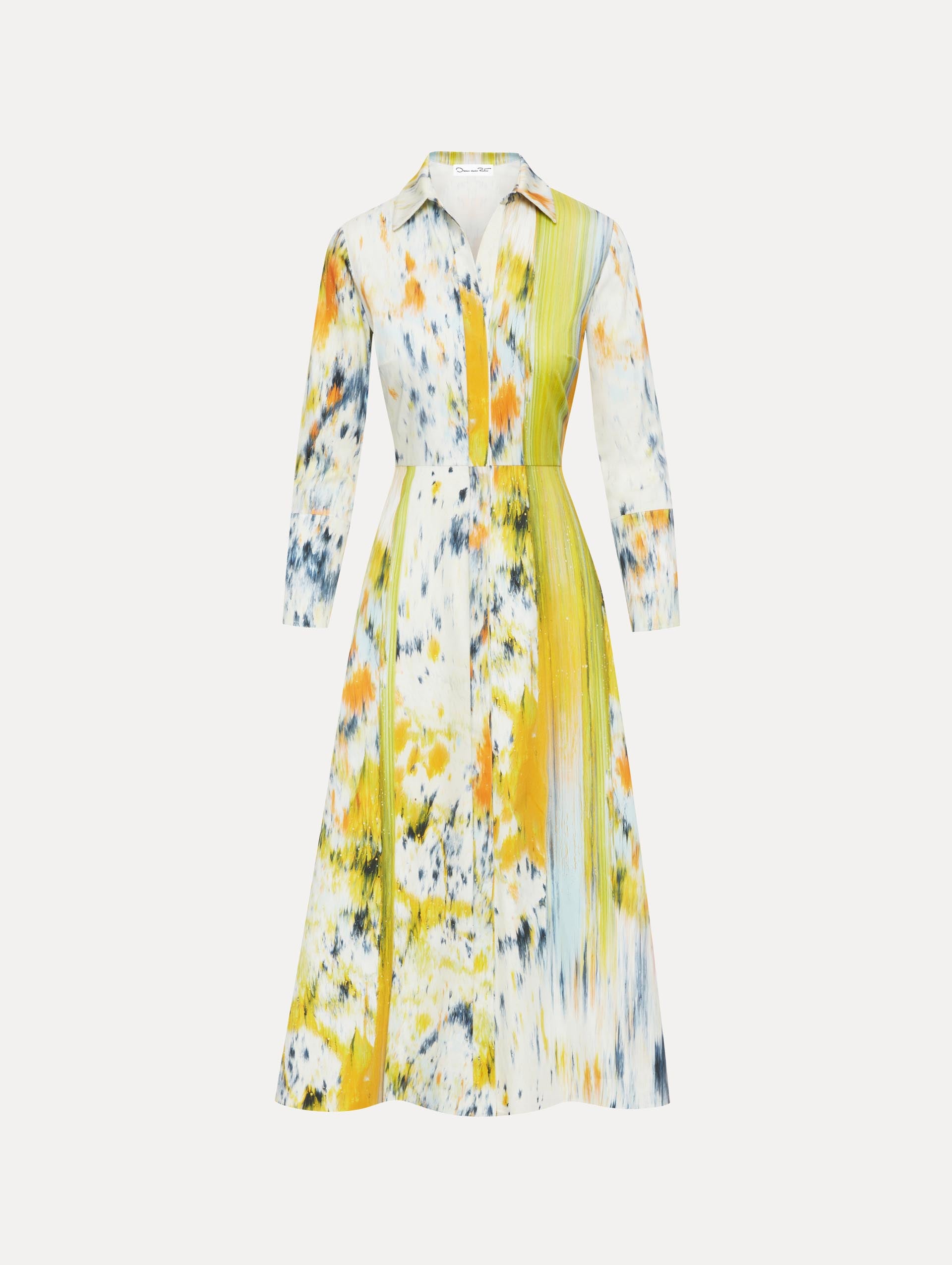 3/4 Sleeve Abstract Brushstroke Dress Front View