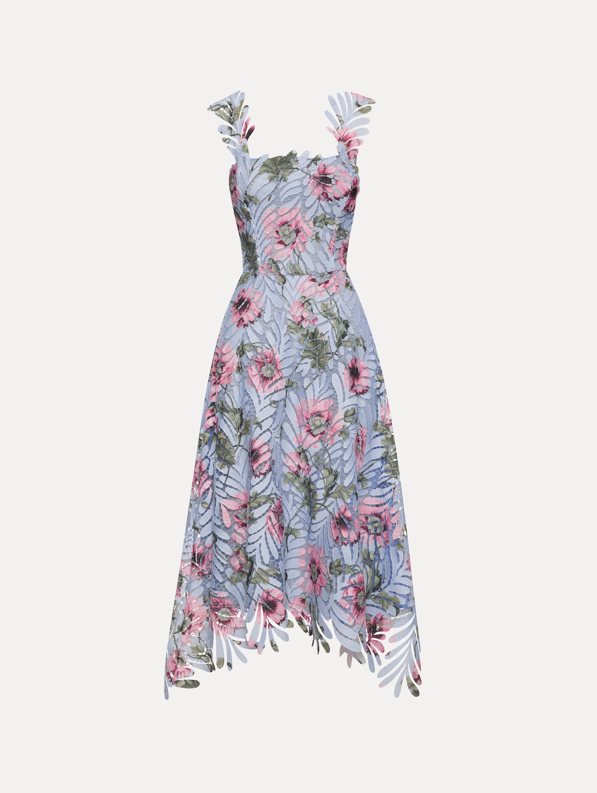 Poppy Printed Fern Guipure Dress Front View