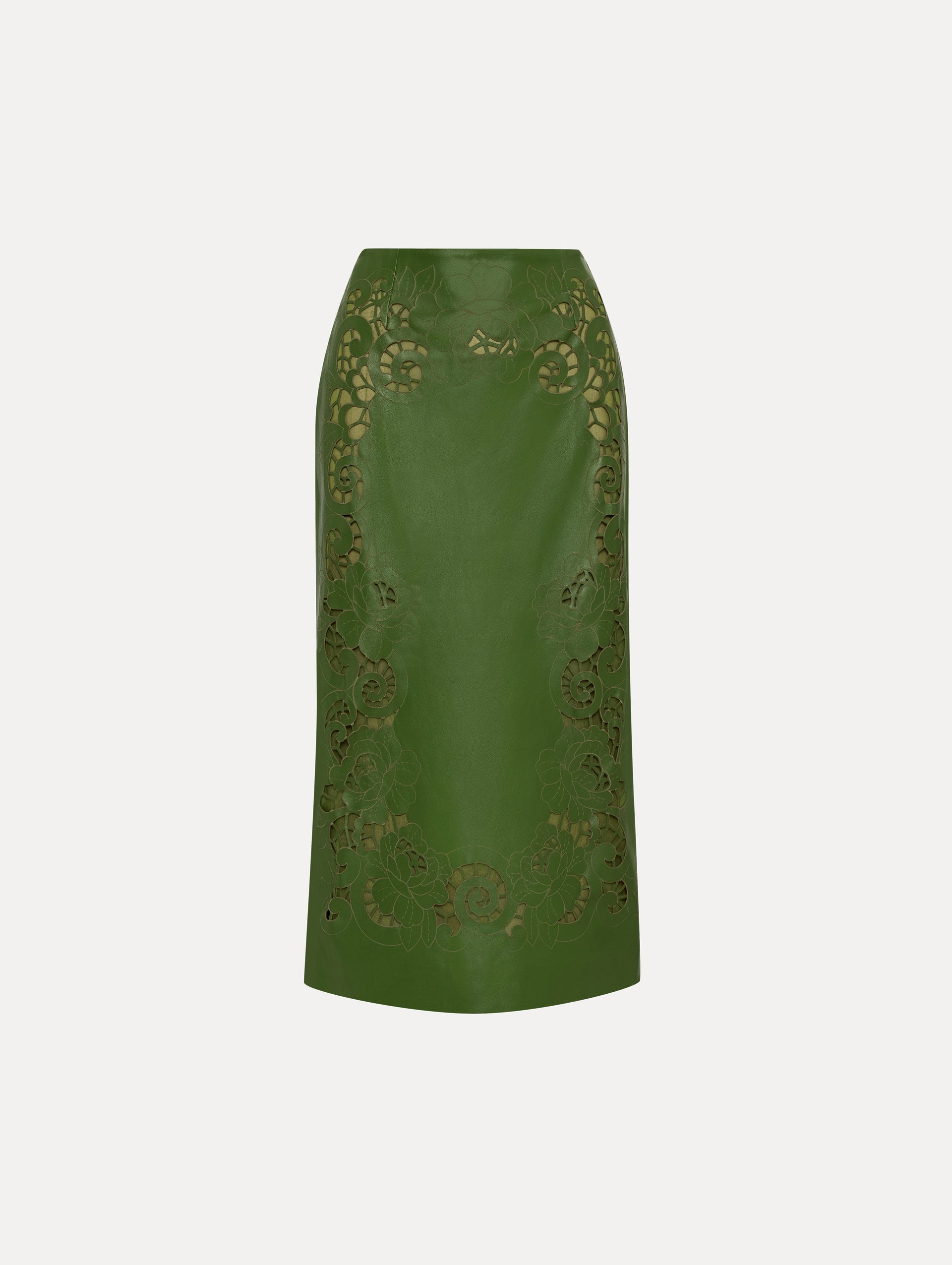 Laser Cut Floral Leather Pencil Skirt Front View