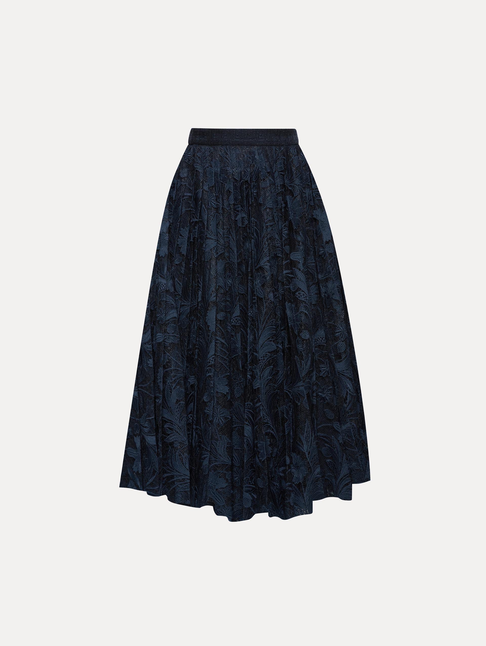 Marbled Carnation Guipure Pleated Skirt Front View