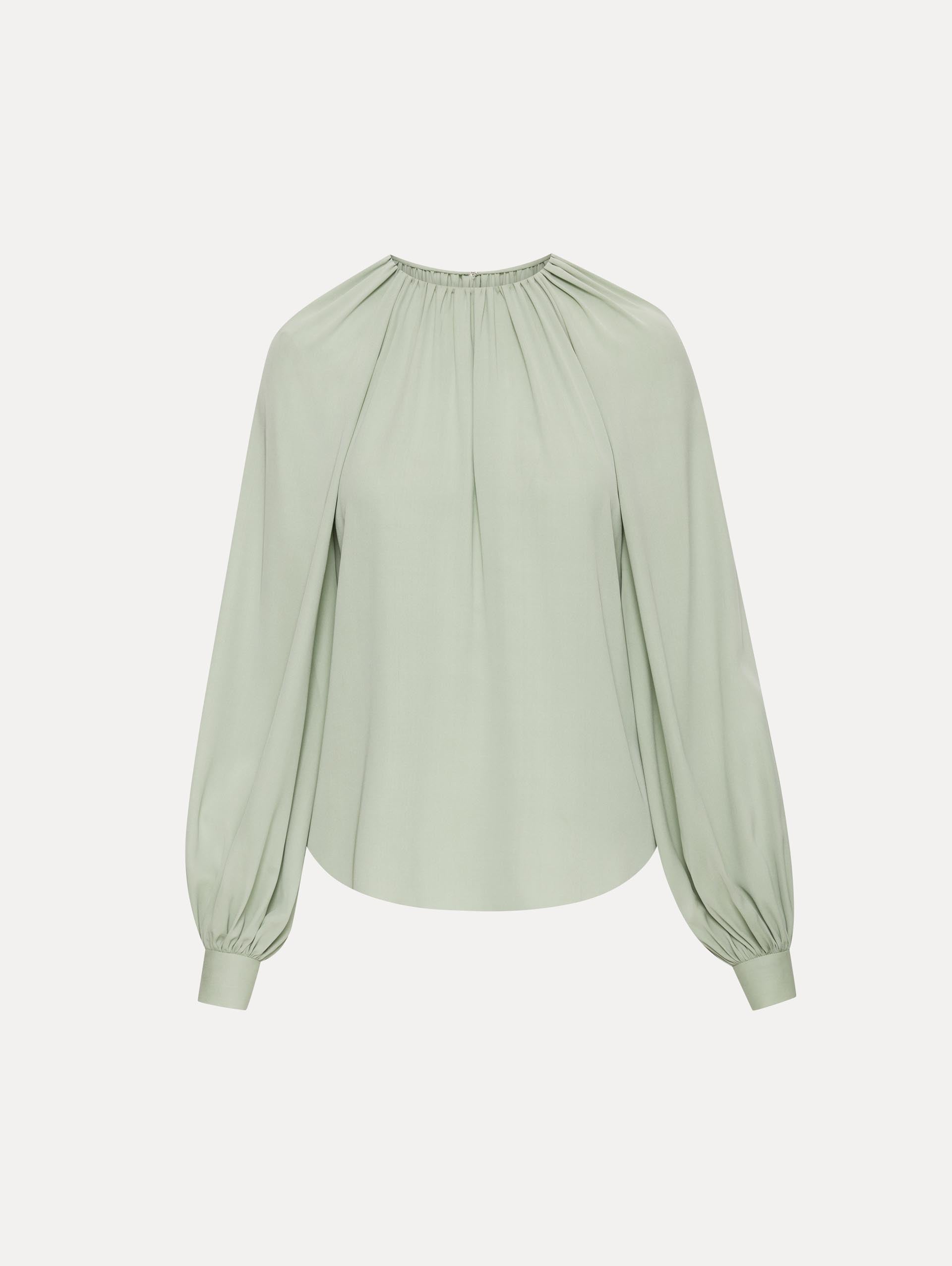 Mint Long Sleeve Georgette Blouse Front View