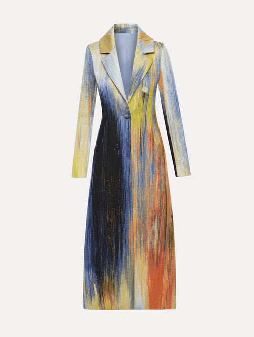 Abstract Brushstroke Jacquard Coat Front View