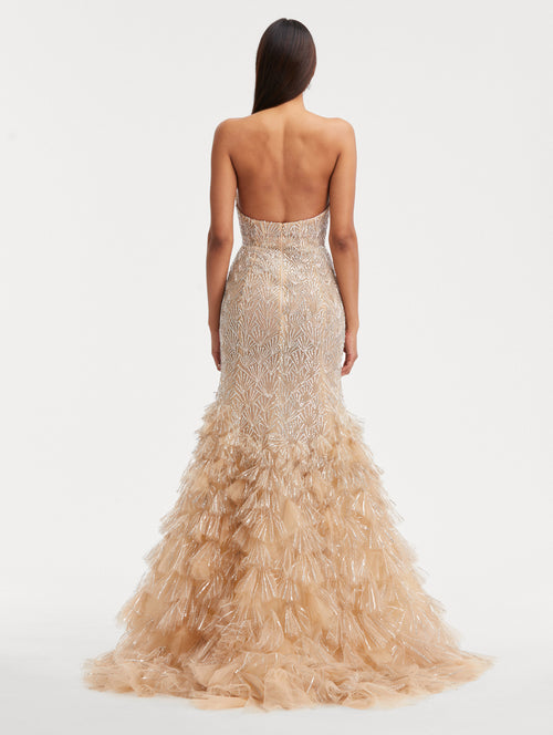 Crystal Embroidered Trumpet Gown Back View