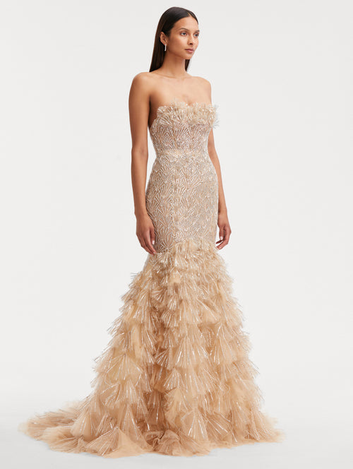 Crystal Embroidered Trumpet Gown Side View