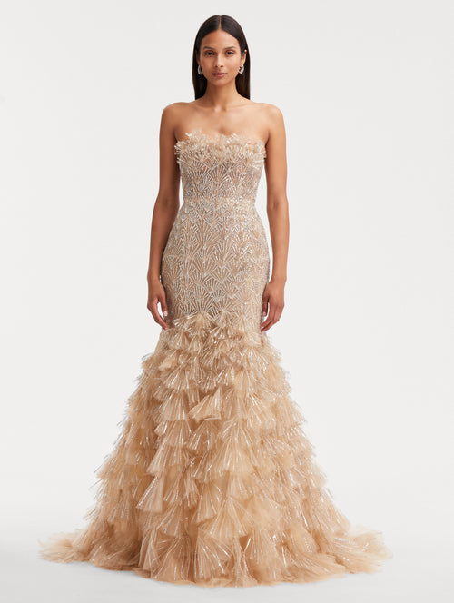 Crystal Embroidered Trumpet Gown Front View