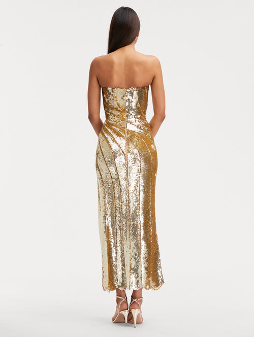 Sequin Wave & Scallop Detail Dress Back View