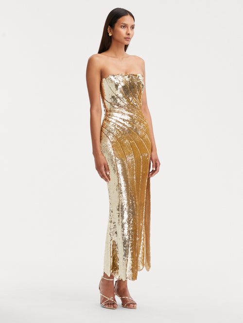 Sequin Wave & Scallop Detail Dress Side View