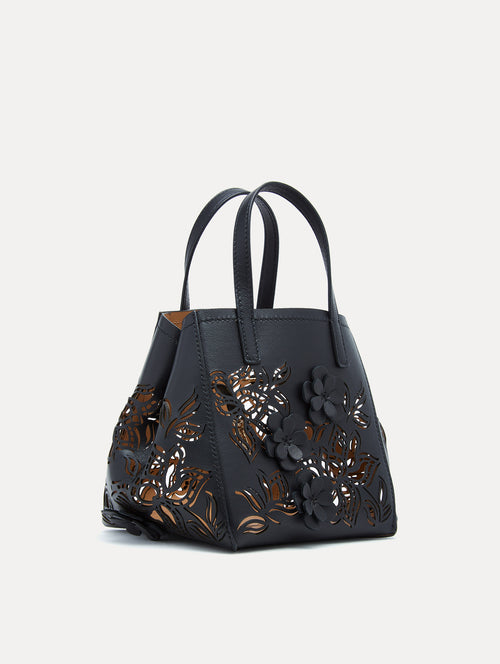 Mini Laser Cut Floral Square Tote Front View